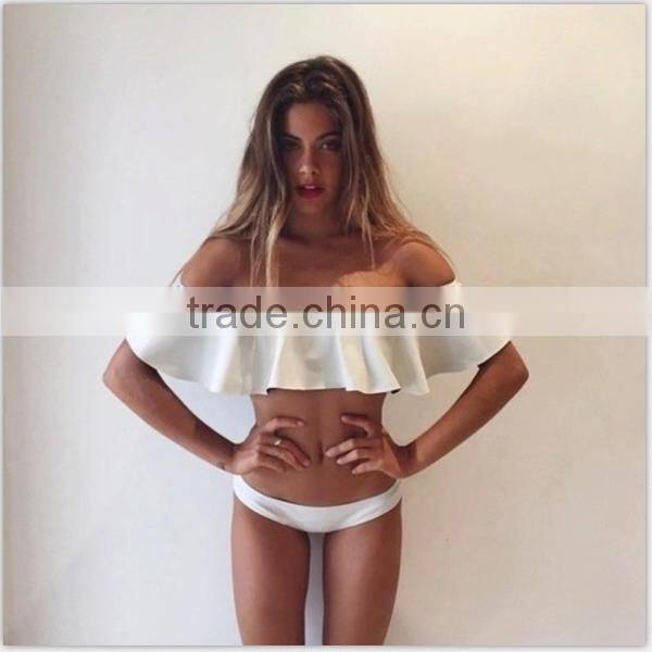 Private Label Sexy Swimwear With Flounces Of Mature Women High Waist Bikini Swimwear 2016