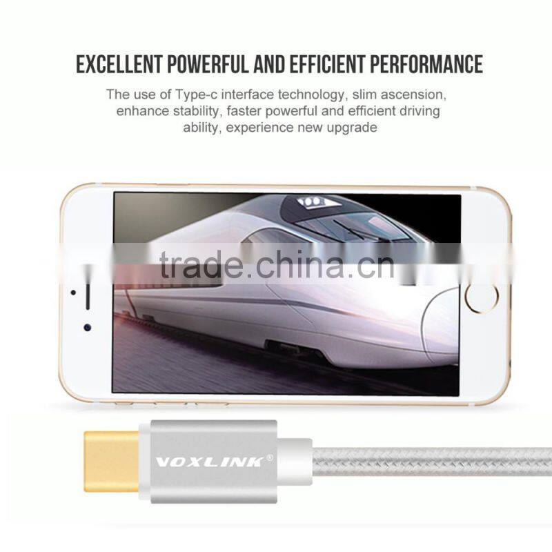 Voxlink 1m TYPE-C Male to Male Mobile Phone Data Cable Charging Cable Nylon Braided Metal Wire Type C to Type C Cable