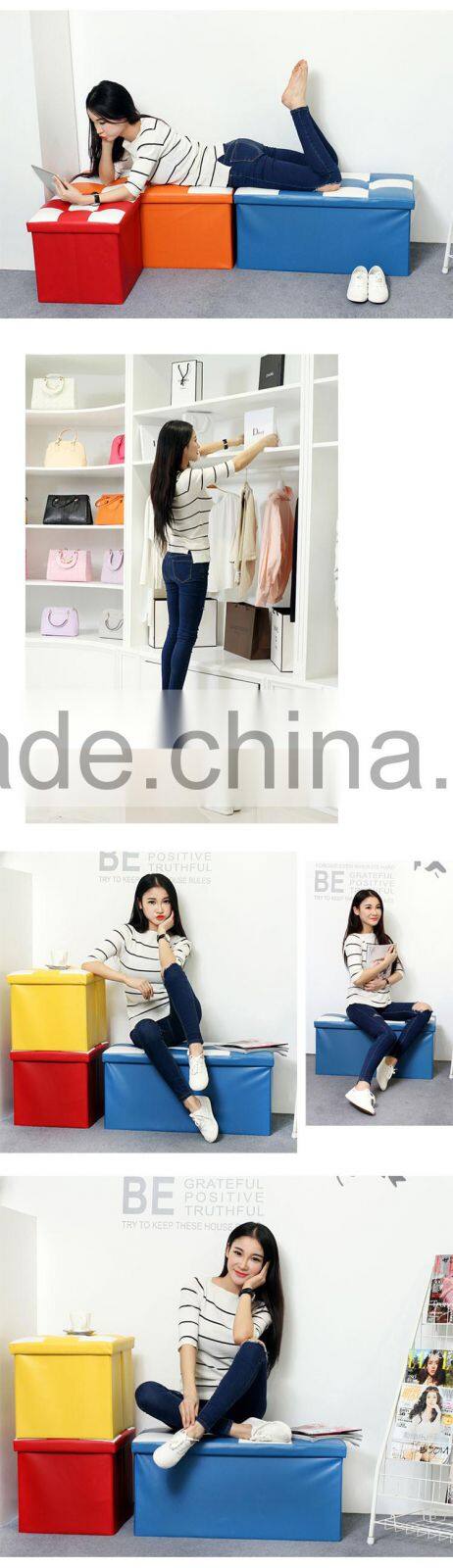 Waterproof rectangle Faux Leather Folding Seat Foot Stool Storage Box