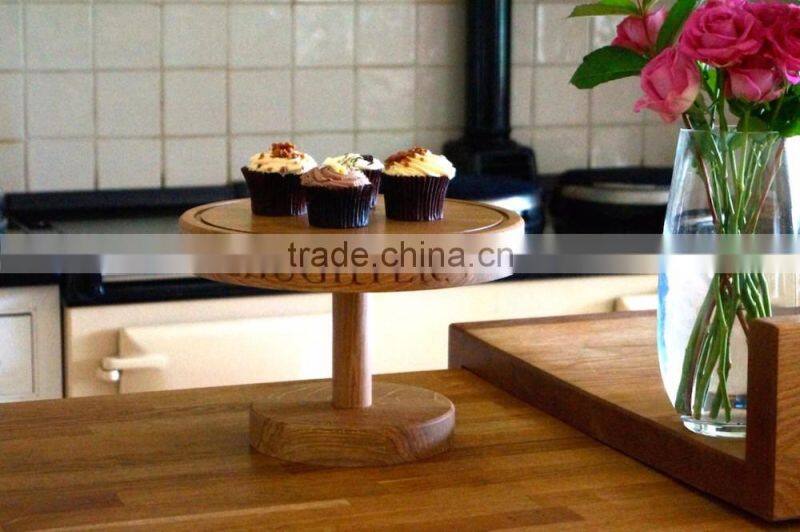 Oak Cake Stand with Laser Logo For Party Home Use Dessert Holder With Glass Cover