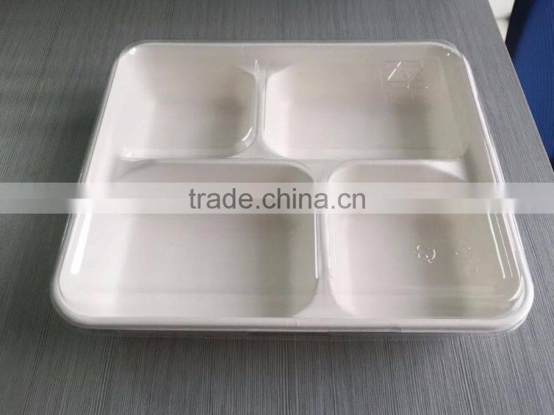 White sugarcane 4-compartment biodegradable food container
