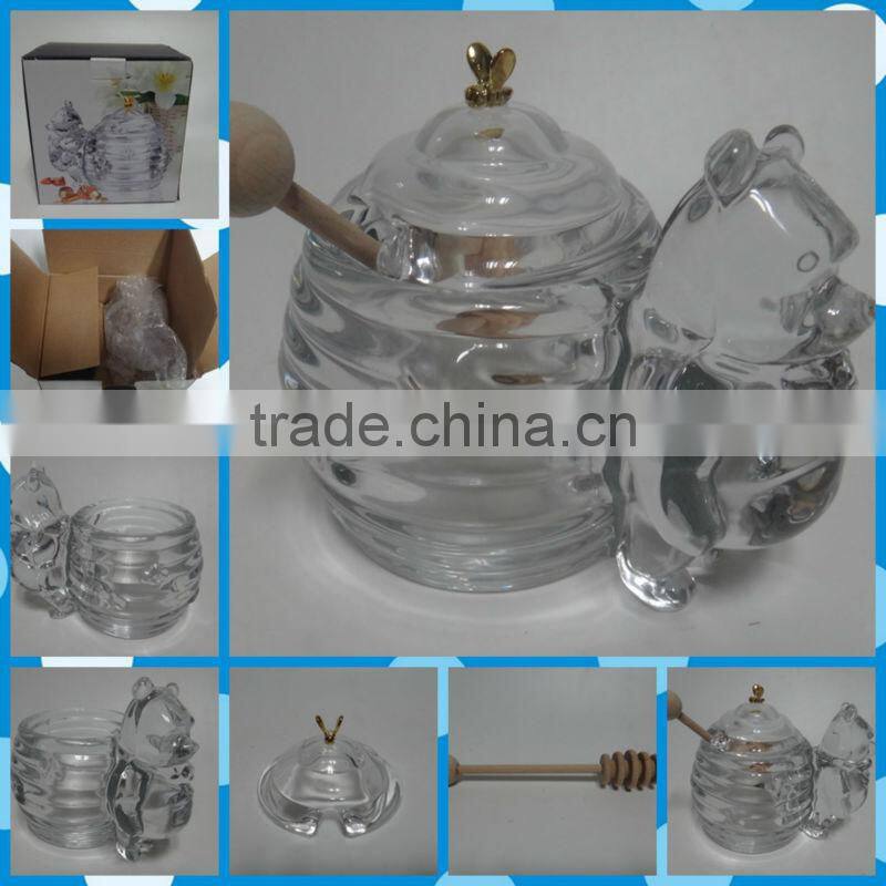 Wholesale Honey Jar Glass Honey Pot with Dipper