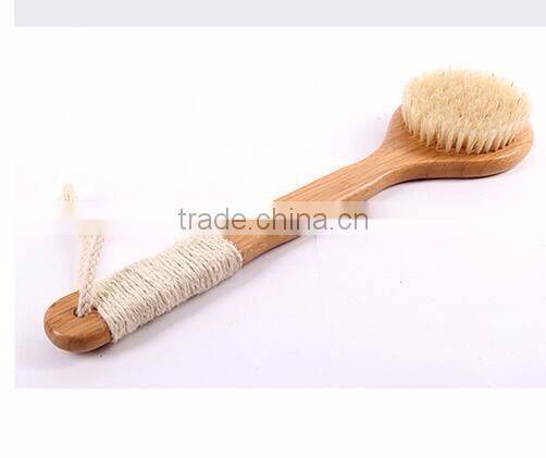 cy304 Dry Skin Natural Bristle Brush Soft Handle Pouch Brush SPA Brushes Bath Shower Bristle Brush with Long Bamboo Handle