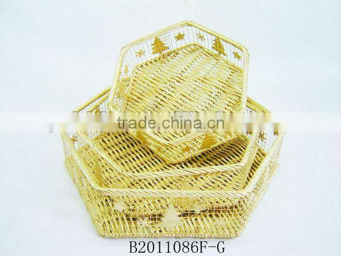 Set of three Gold Iron Awn Christmas decoration gift basket