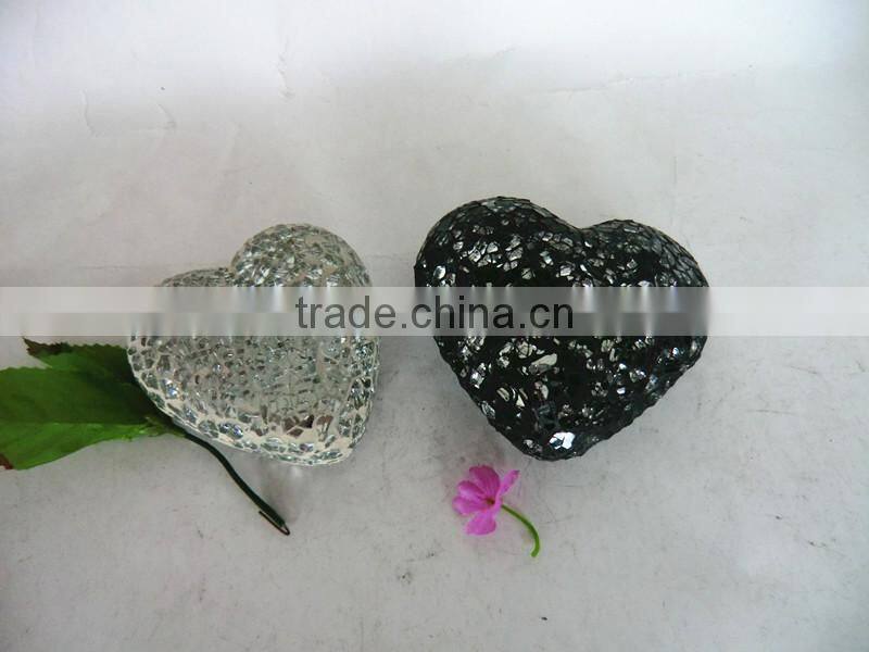 Christmas Decoration Silver Black Crackle Colored Mosaic Glass Heart Ornaments
