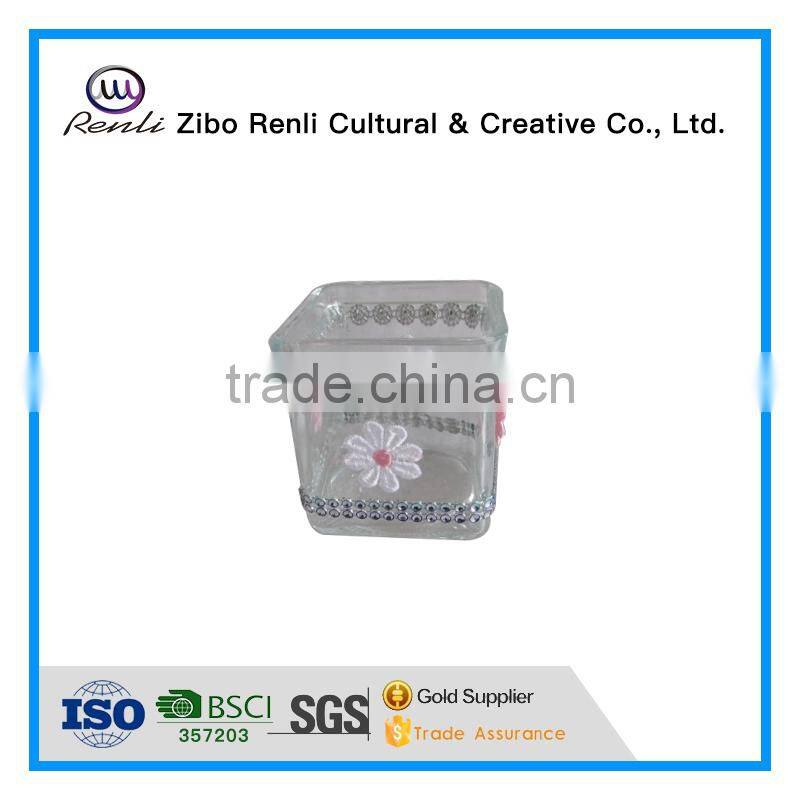 Clear Square Replacement Hand Decorated Glass Candle Holder