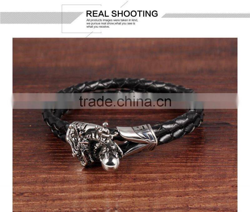 Men's Leather Bracelets 316L Stainless Steel jewelry genuine leather bracelet
