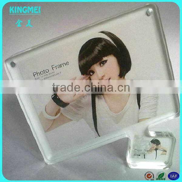 2015 Custom Wholesale Romantic Acrylic Heart Shaped Magnetic Photo Frame