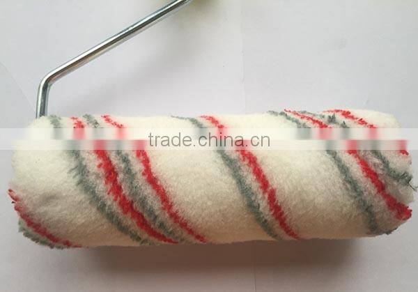 Patterned paint roller acrylic cover red/gray strip stick system roller frame