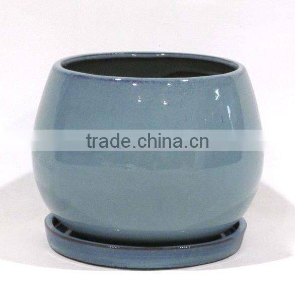 Indoor color galzed Ceramic Garden Pot with saucer