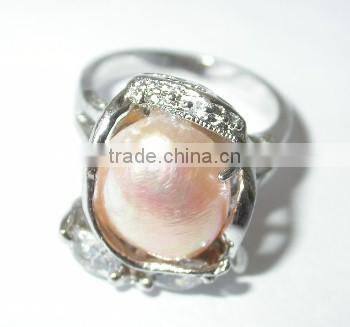 18K gold inlaid pearl round ring orange pearl Tahitian Pearl Ring