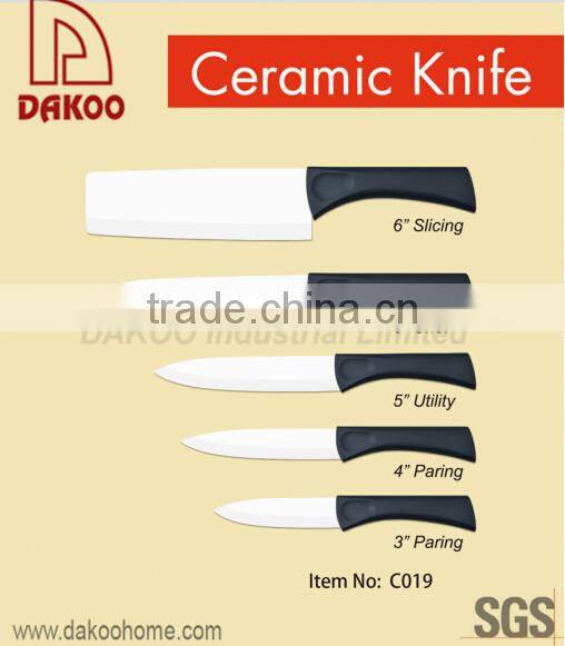 4 Pieces Color Handle Zirconia Chef/Paring Knife With Block