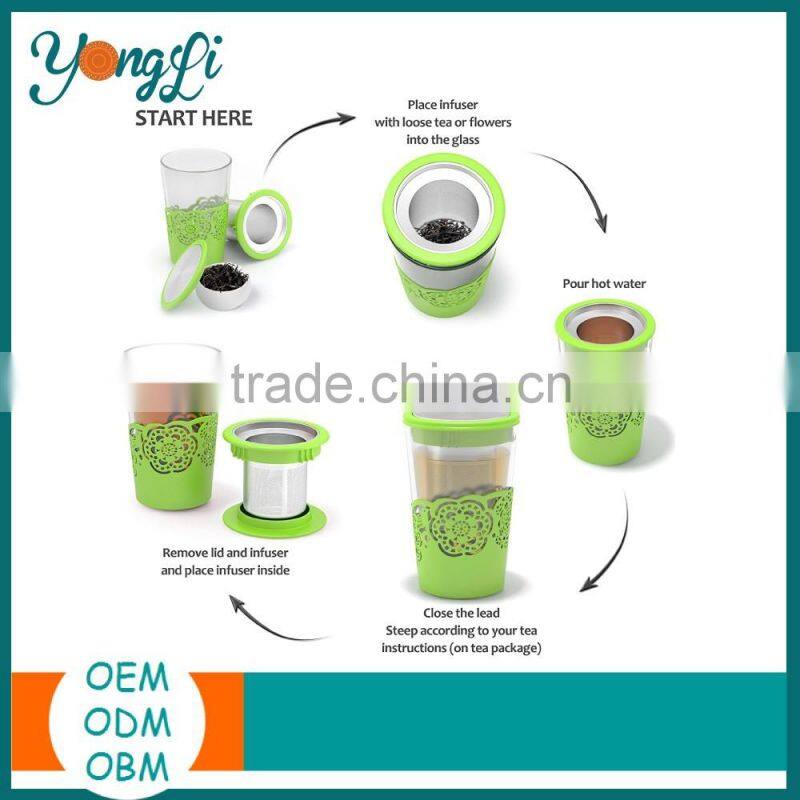 Hot Selling Silicone Stainless Steel Tea Infuser Glass Tea Cup Sets