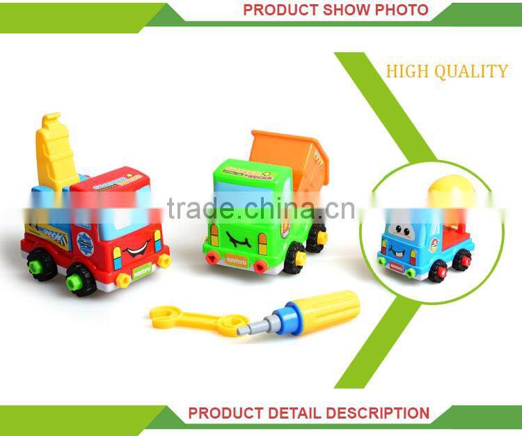 Most popular cartoon kids plastic education toy diy assembly car toys