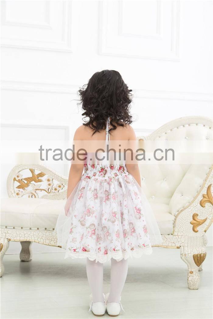 Newest Design Sling Fashion Kids Party Wear Girl Dress Baby Floral Backless Dress