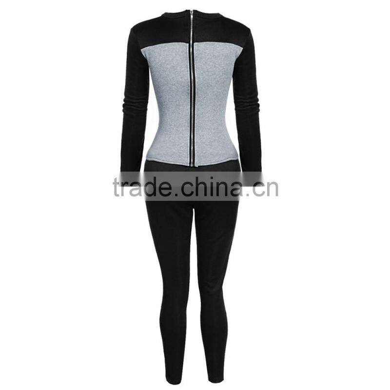 2016 New Ladies Clothing Sets Sweatshirt Hoodie Sport Long Sleeve Back Zipper Splicing Women Tracksuits Sport Suits 2PCS Set
