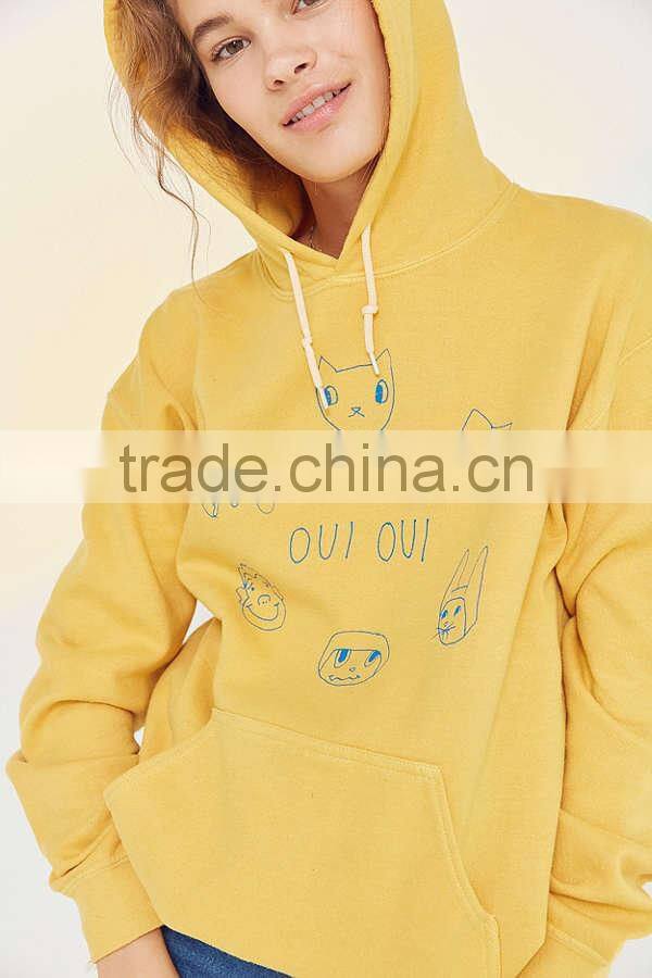 Hot Sale Popular Silence Noise Oui Nah Logo Printing Hoodie Sweatshirt Kangaroo Pocket Yellow Cute Hoody