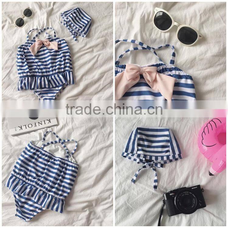Baby Girl Bikini Stripes Swimsuit 3 Pieces Set Summer Seaside Baby Clothes