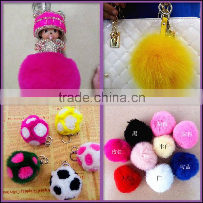 KR 100% Real Rex Rabbit fur Pom pom/Colorful Rabbit fur ball keychain 6-10cm bag pendant
