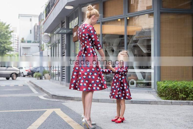 Match Mom And Daughter Custom Made Adult And Child Long Sleeve Printed Fall Dress