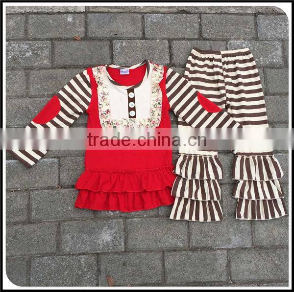 2016 High quqlity green and white stripe kids 100% cotton pajamas children's sleepwear clothing set wholesale