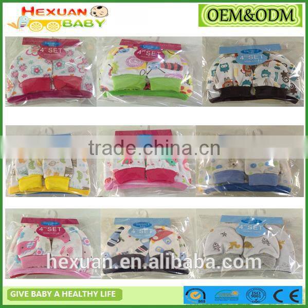OEM or Stocked ,4pcs/set Newborn baby double hat, 2 pieces + protective gloves, 2 pairs of cotton, 4 pcs each set