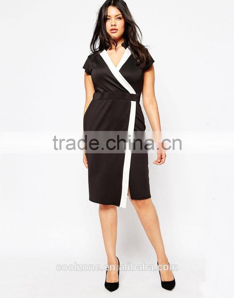 Low MOQ plus monochrome bodycon dress,top female dresses 2015