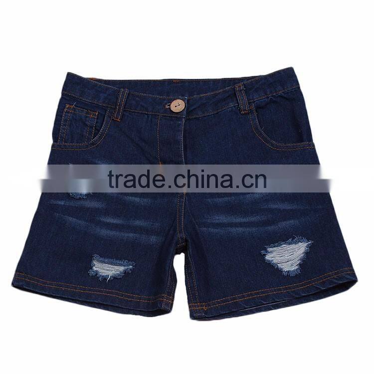 Latest fashion design little girls denim jeans shorts with belt popular broken hole style wholesale store buttons stylish shorts