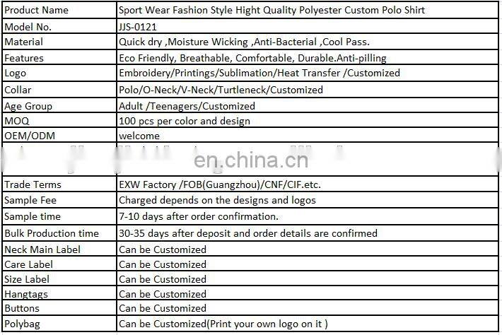 Sport Wear Fashion Style Hight Quality Polyester Custom Polo Shirt