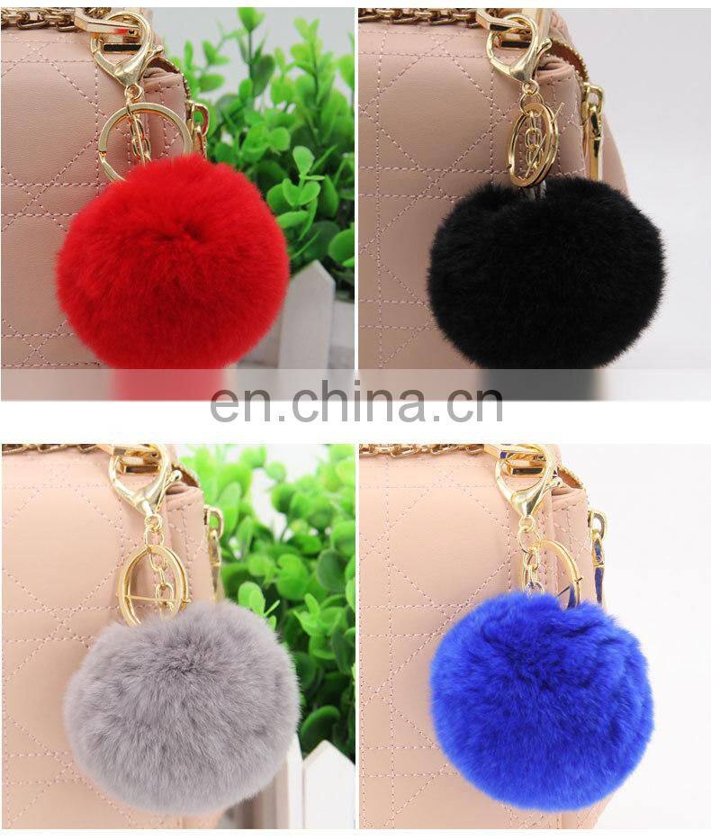 2016 Beautiful and Softly Multicolor Fur Ball Keychain Genuine Rabbit Fur Pom Pom Key Chain