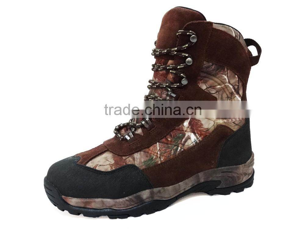 Men Suede leather and canvas upper camo waterproof hunting boots
