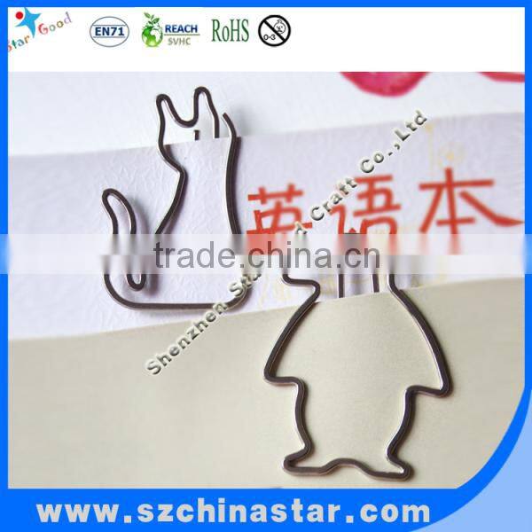 Big flat metal nickel plated steel assorted animal shaped paper clip