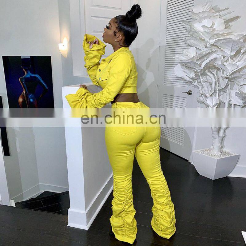 Wholesale custom fashion folding flared sleeve stacking pants sportswear home wear casual jogging suit suit