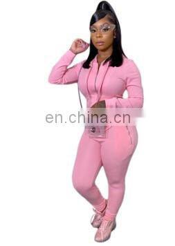 Manufacturer wholesale spring new fashion sports and leisure suit zipper pocket two-piece custom LOGO