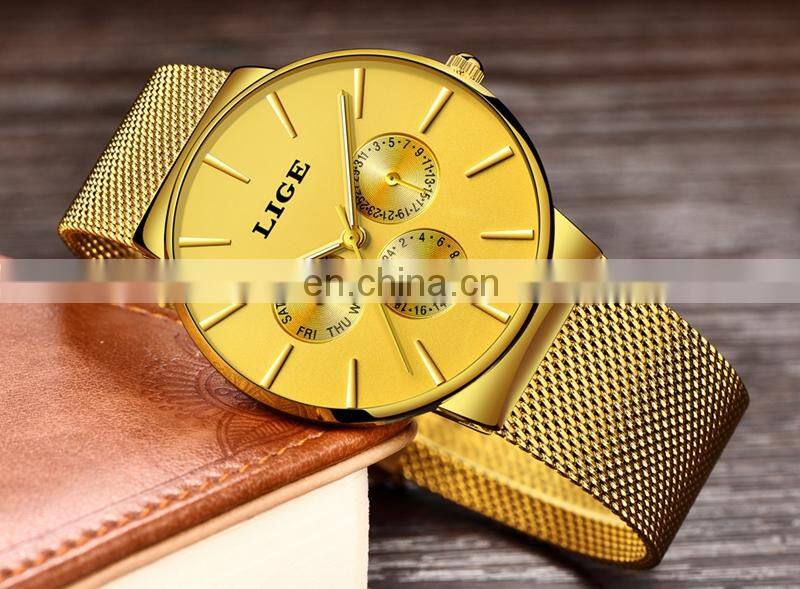 Top Brand LIGE Watches Men Super Slim Mesh Stainless Steel Luxury Casual Quartz Clock Ladies Wristwatch Relogio Feminino