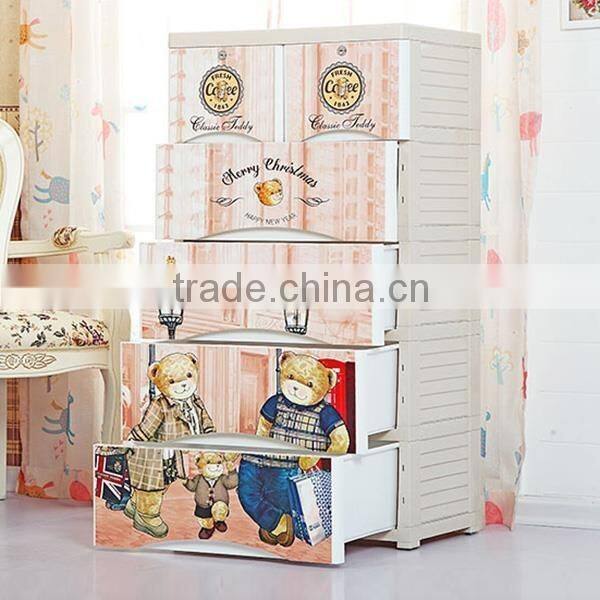household 5-layer cartoon design baby clothes keyway plastic drawer