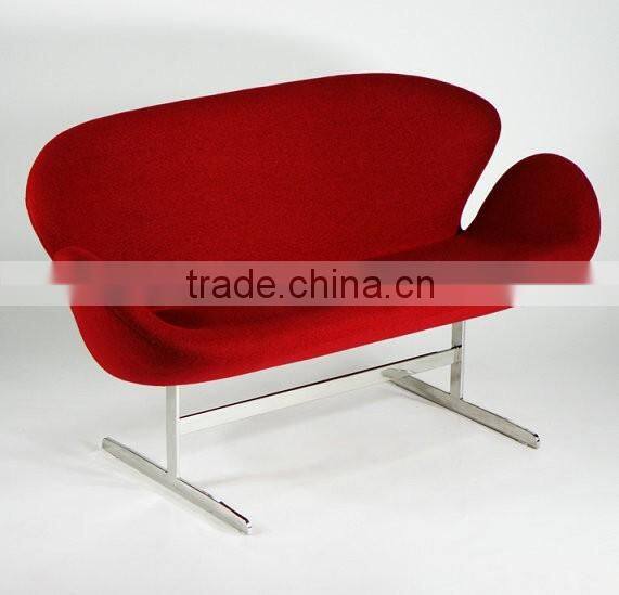 replica classic fiberglass material fabric/genuine leather double position/2 seater swan sofa desined by Arne Jacobsen