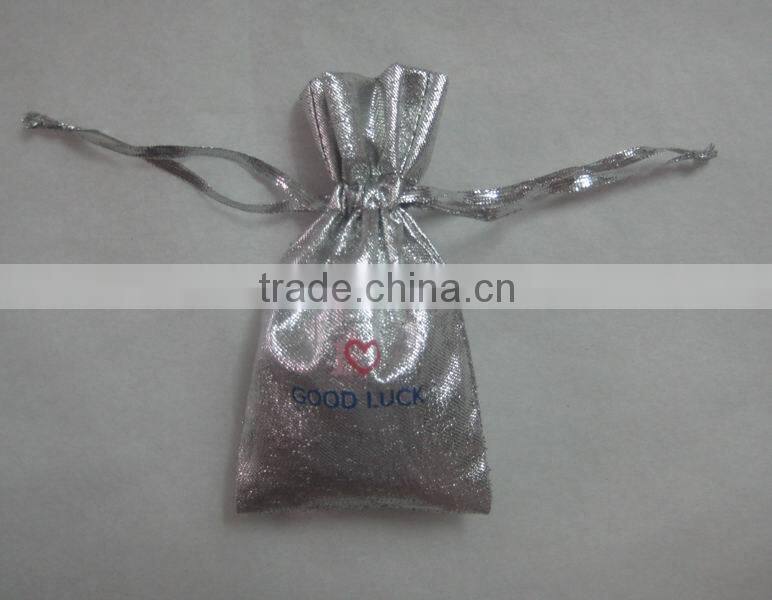 Gold Sheer Organza bags printed with hearts and drawstrings,Perfect Valentine's Day Gift Decorate Pouches