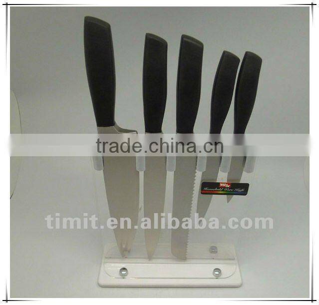 6pcs stainless steel solid handle good quality with block kitchen knife Set