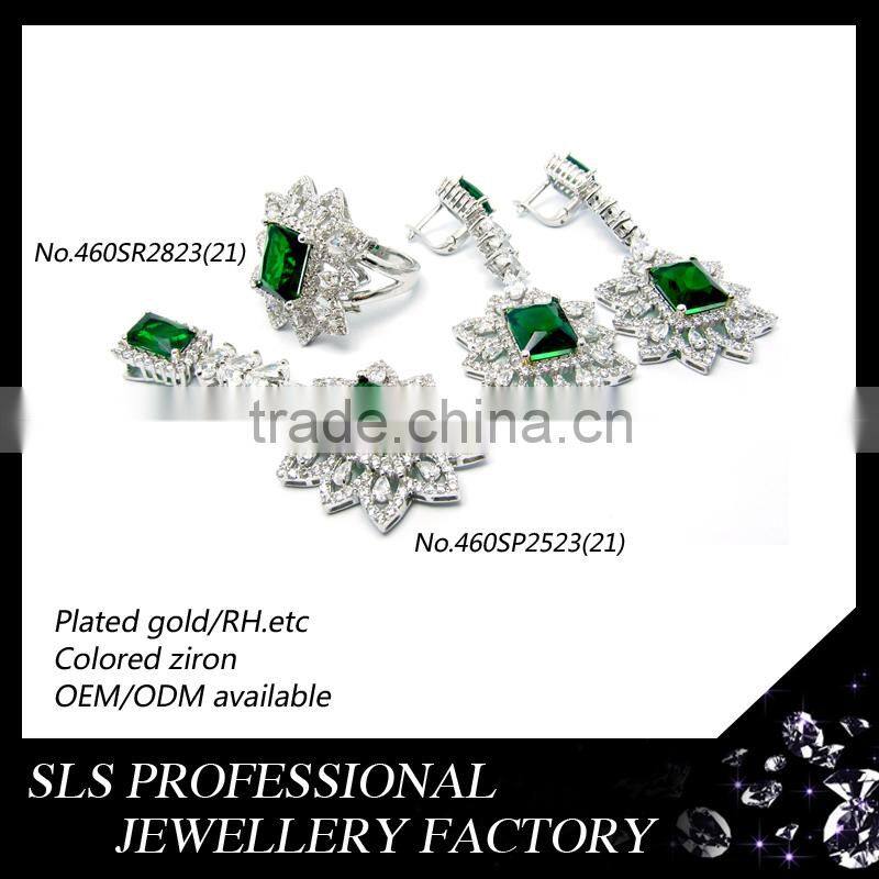 chinese imitation jewellery factory handmade silver jewelry set color stone diamond jewellery
