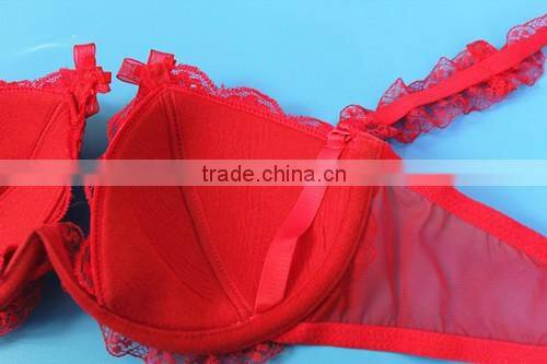 Hot sexy Triangle bright red flower lace bra with wedding hall