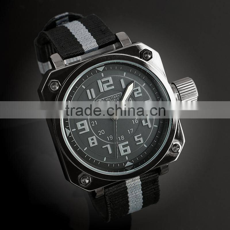 MR074 Mens Military Royal Square Black Nylon Strap Quartz Watch Custom Men Watch