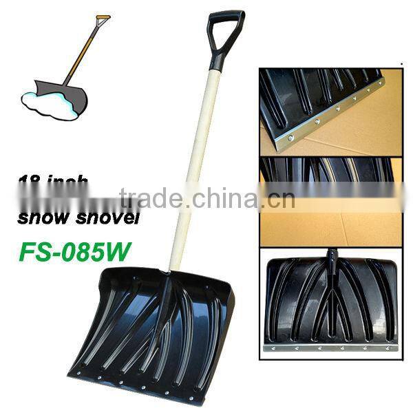 plastic snow shovel with wood handle