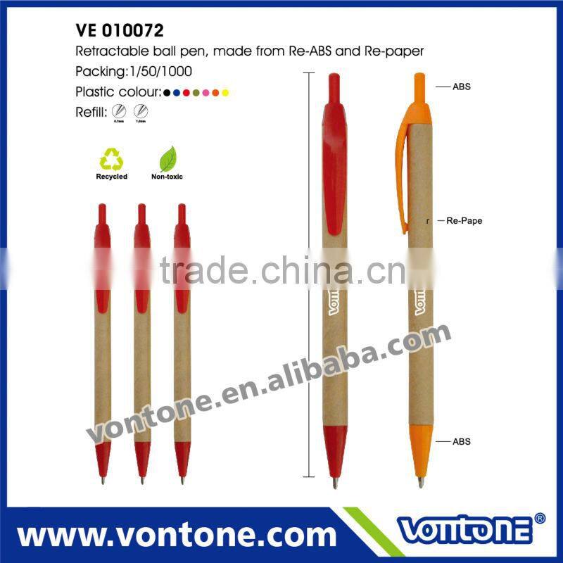 recycled ball pen Retractable ball pen paper ball pen fashion cap pen