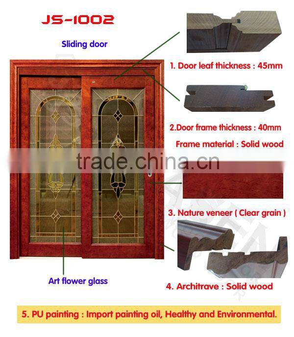 China supplier 100% pure sapele solid wood double glass door