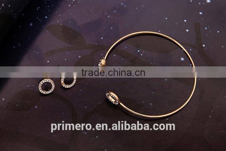 Fashion Austrian Crystal Circle Jewelry Sets Party Gold Pendant Necklace Drop Earrings For Women