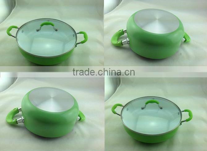 Cheap Aluminum ceramic nonstick shallow green casserole pot with lid