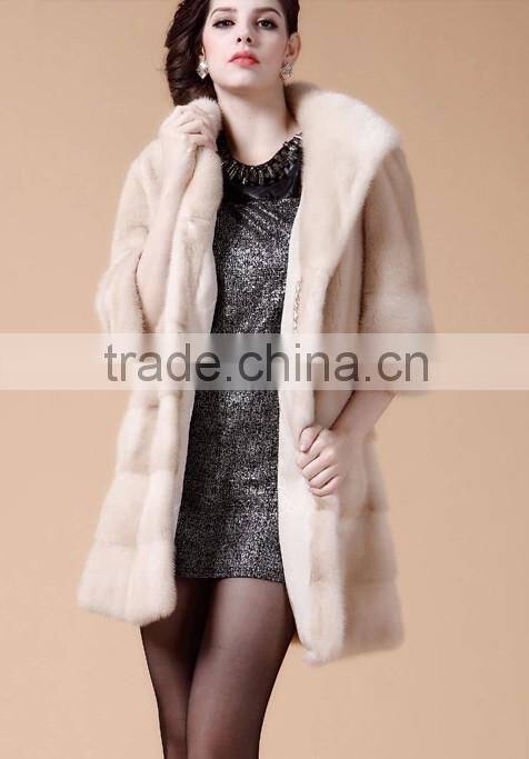 emk1450 beige mink fur coat with hood