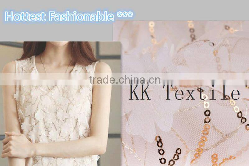 Latest Korean fashion fabric embroidery silk fabric textile shiny beaded lace fabric partysu