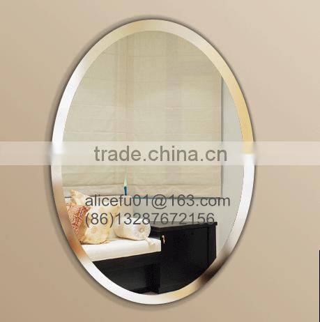 oval shaped frameless mirror with beveled edges, decorative wall mounted bathroom mirror